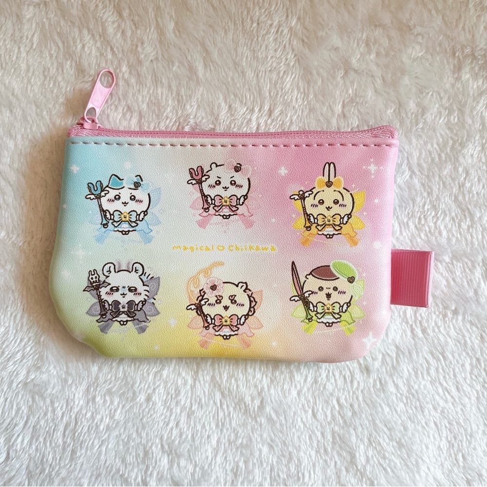 NWOT Super Magical Chiikawa "Power Up!" faux leather card holder in pink